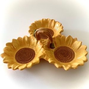 Ceramic Sunflower Three Bowl Fruit / Nut / Candy Tray
